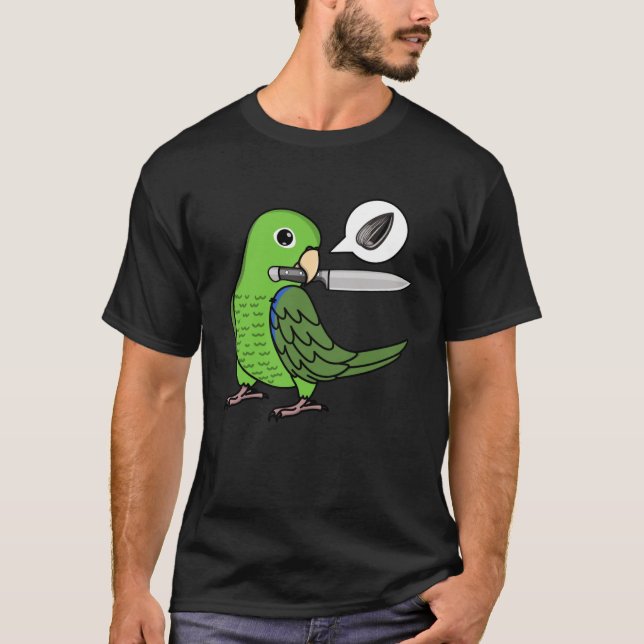 Camiseta Knife Parrot quiere semillas en perrito verde (Anverso)