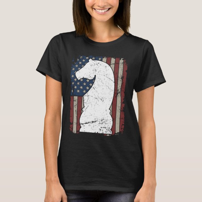 Camiseta Knight Chess Piece USA Flag  Mens Womens Chess Pla (Anverso)