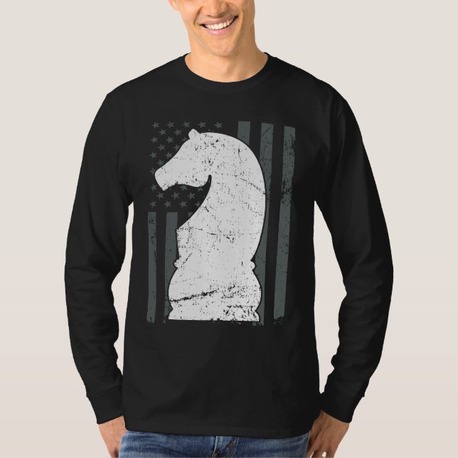 Camiseta Knight Chess Piece USA Flag  Womens Mens Chess Pla (Anverso)