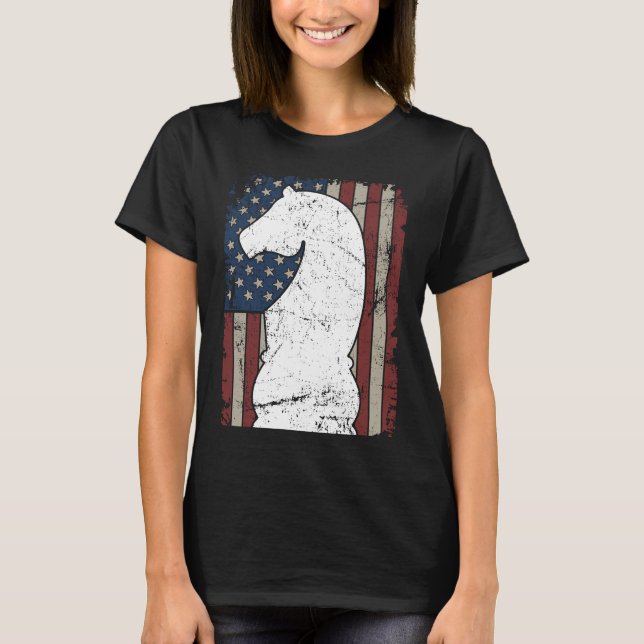 Camiseta Knight Chess Piece USA Flag  Womens Mens Chess Pla (Anverso)