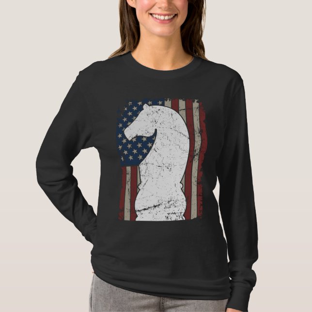 Camiseta Knight Chess Piece USA Flag  Womens Mens Chess Pla (Anverso)