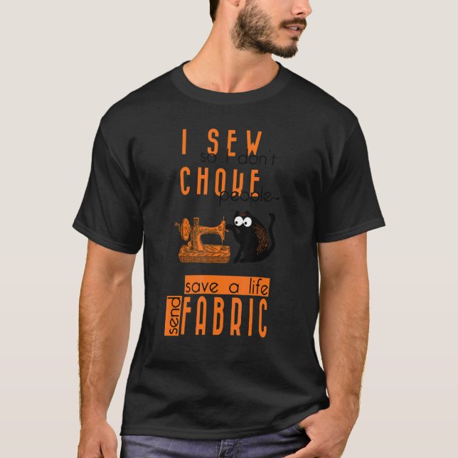 Camiseta knitting black cat i sew so i don't choke people s (Anverso)