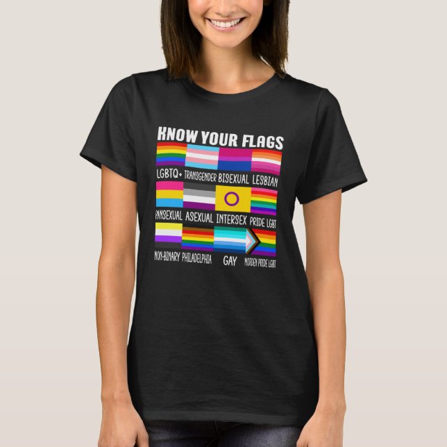 Camiseta Know Your Flags LGBTQ+ Gay Pride Flag Transgender  (Anverso)
