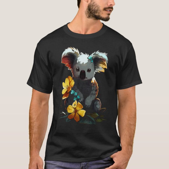 Camiseta Koala Artwork  Flowers Animal Motif Koala (Anverso)