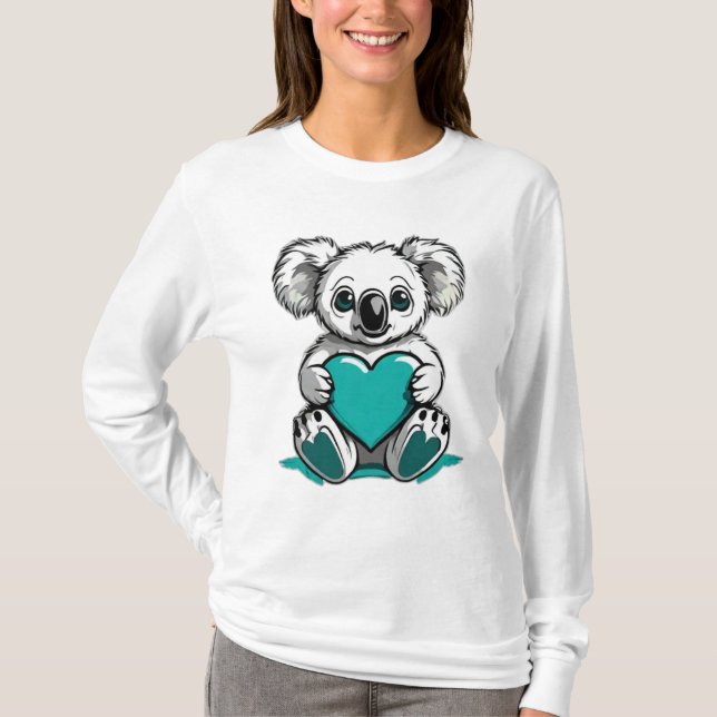 Camiseta Koala Bear Abrazando el corazón Verde azulado (Anverso)
