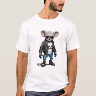 Camiseta Koala Biker Rebel Leather Jacket Estilo Guay Urban