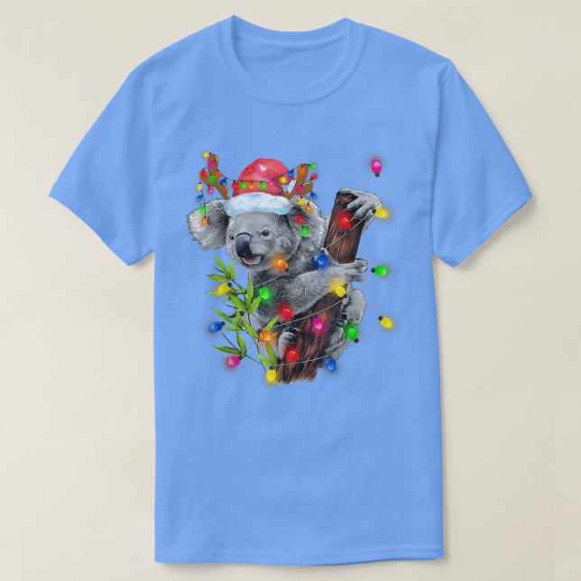 Camiseta Koala Christmas Lights Funny Santa Hat Merry Chris (Diseño del anverso)