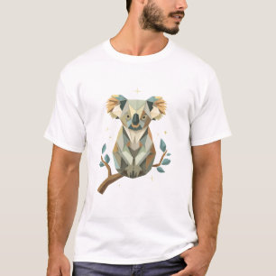 Camiseta Koala de origami geométrico en rama de eucalipto