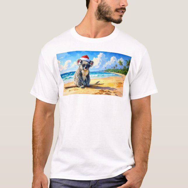Camiseta Koala de Sol y Olas con Sombrero de Santa (Anverso)