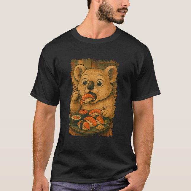 Camiseta Koala Eats Sushi Japanese Vintage (Anverso)