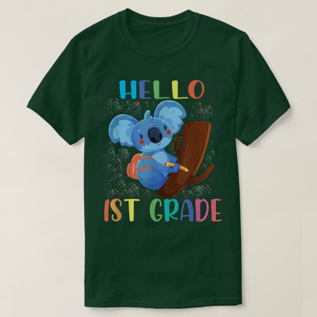 Camiseta Koala Hola primer grado de vuelta a la escuela (Diseño del anverso)