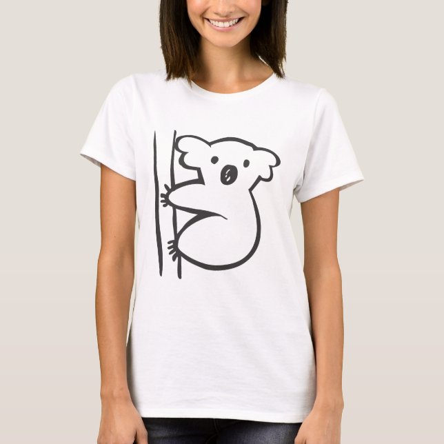 Camiseta Koala joven en un árbol en bosquejo blanco y negro (Anverso)