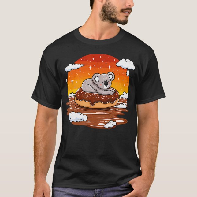 Camiseta Koala On Donut Floating In Sunset (Anverso)
