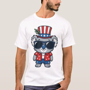 Camiseta Koala Patriótico Arte Vectorial Estilo Vintage_1