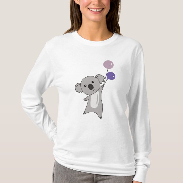 Camiseta Koala Purple Balloons Cute Animals Kids (Anverso)
