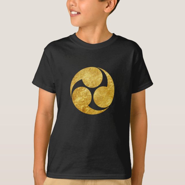 Camiseta Kobayakawa Mon clan japonés faux gold sobre el neg (Anverso)