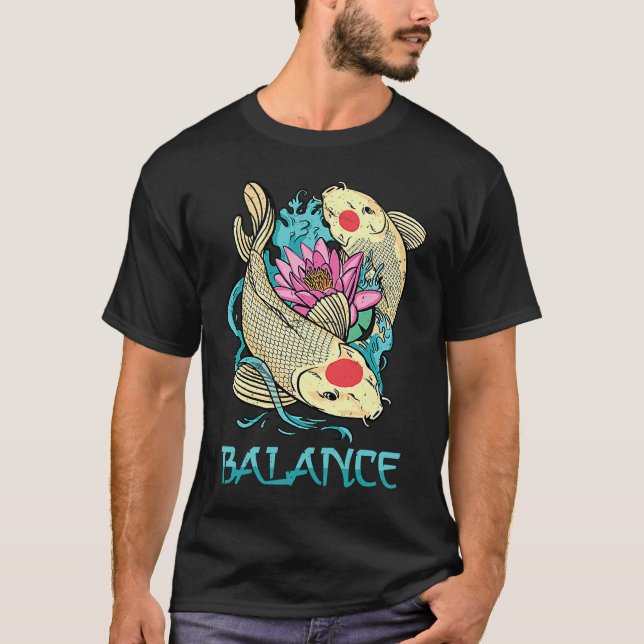 Camiseta Koi  Balance  Minimalist  Peace  Fish  Petshop  Yo (Anverso)