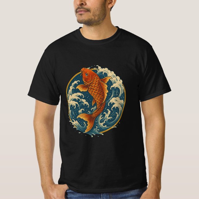 Camiseta Koi Climbing the Waterfall – Japanese Art Circle D (Anverso)