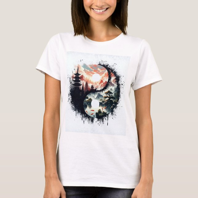 Camiseta Koi Fish and Temple Yin Yang (Anverso)