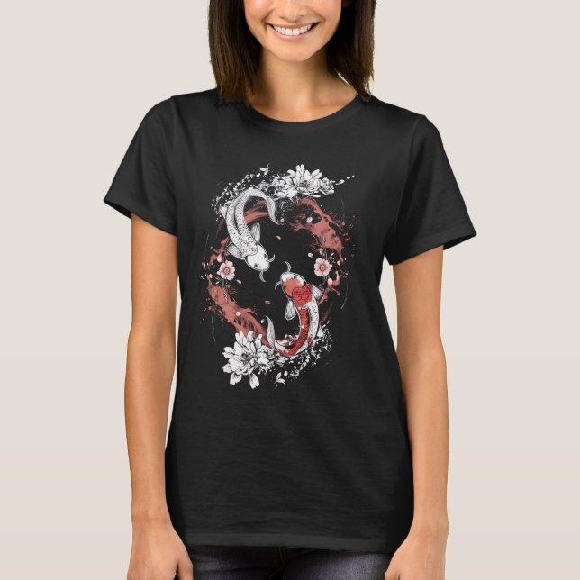 Camiseta Koi Fish Art Estilo japonés Diseño Círculo Zen Gra (Anverso)