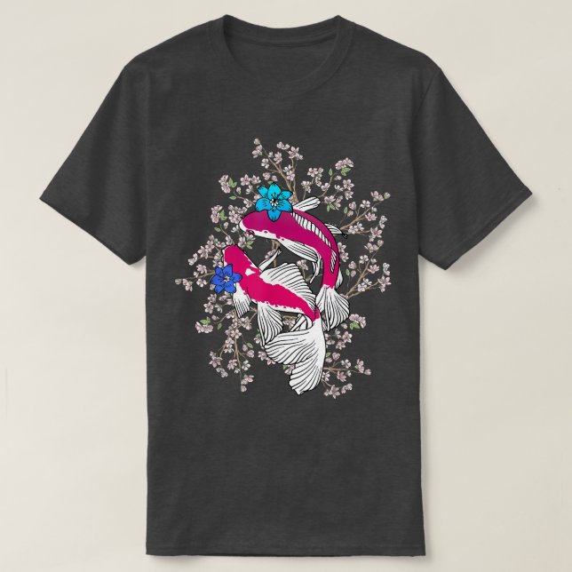 Camiseta Koi Fish Cherry Blossom Sakura Tree Pescado Pareja (Diseño del anverso)