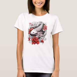 Camiseta Koi Fish Con Flores Diseño japonés