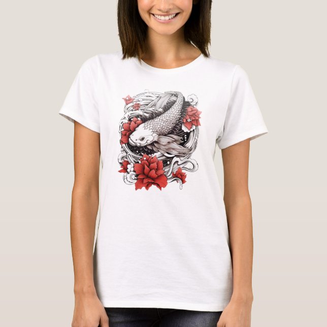 Camiseta Koi Fish Con Flores | Diseño japonés (Anverso)