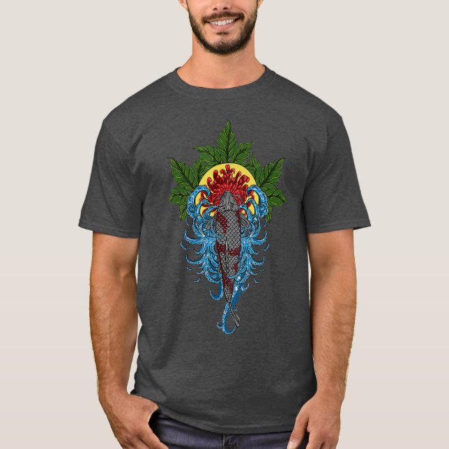 Camiseta Koi Fish Gift Arte Japonés Koi Flores Koi Fish (Anverso)