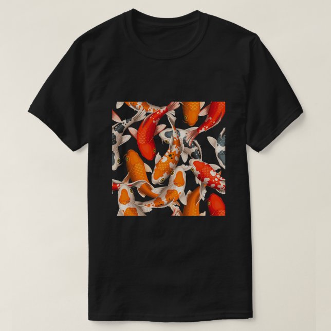 Camiseta Koi Fish Pond Seamless Pattern Triy Fun Blue (Diseño del anverso)