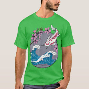 Camiseta Koi Fish Sakura Cherry Blossom Retro Japonés