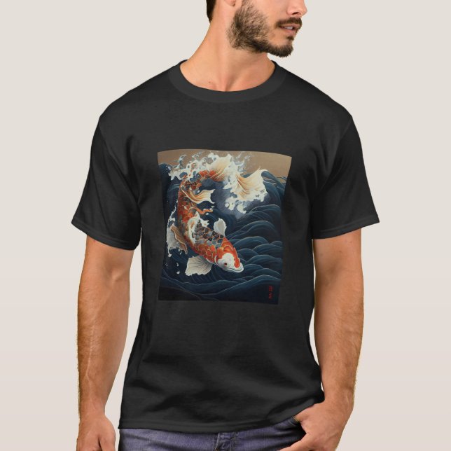 Camiseta Koi fish swimming in the great wave Japanese (Anverso)