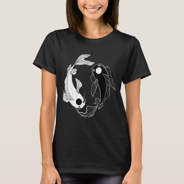 Camiseta Koi Fish Ying Yang Blanco y negro (Anverso)