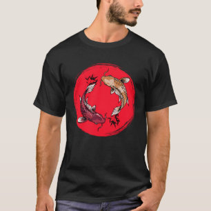 Camiseta koi fish ying yang con bambú tees Bandera japones