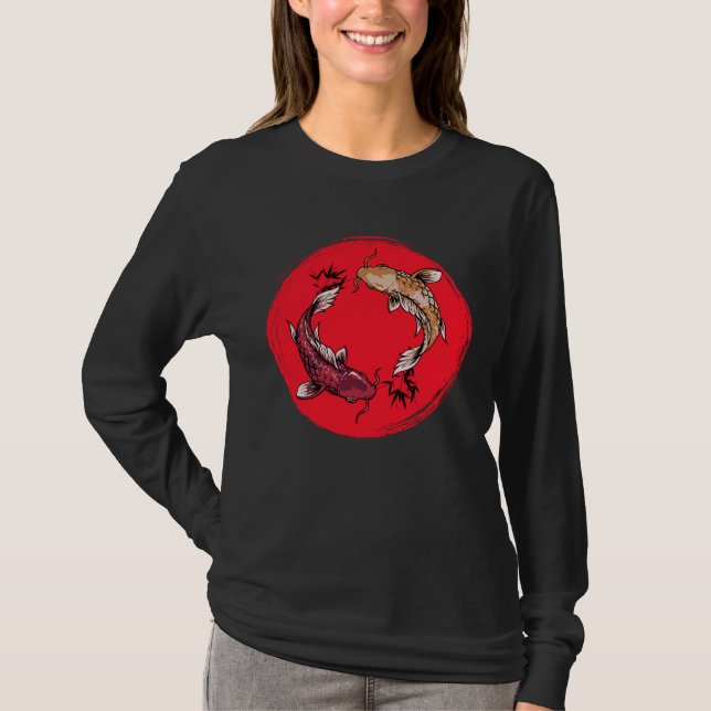 Camiseta koi fish ying yang with bamboo tees  Japanese Flag (Anverso)