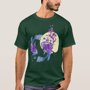 Camiseta Koi Japonés Koi Carp Luna Llena Yin Yang Cherry Bl
