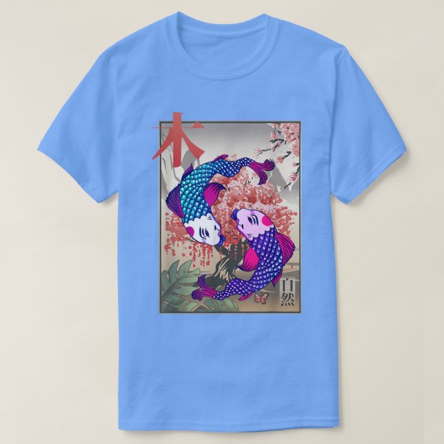 Camiseta Koi Moon Sakura Tree Cherry Blossom Flor Yin Yan (Diseño del anverso)