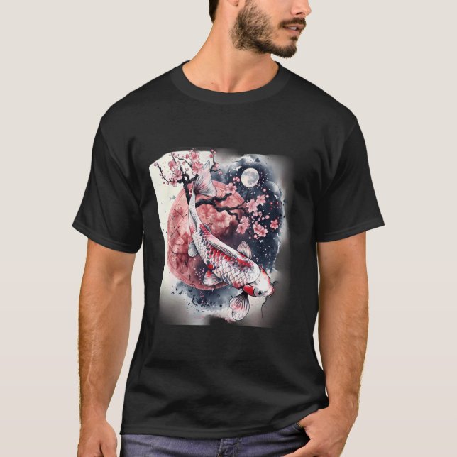 Camiseta Koi Nishikigoi Fish Carpa asiática Sakura Cherry B (Anverso)