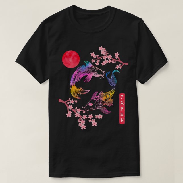 Camiseta Koi p Fish Sakura Red Rainbow Sun Cherry japonés (Diseño del anverso)