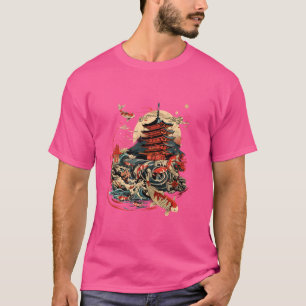Camiseta Koi Pagoda Temple Asia Carp Koi Fish Pon Japonés