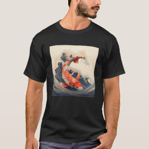 Camiseta Koi Pescado nadando en una gran ola al estilo japo