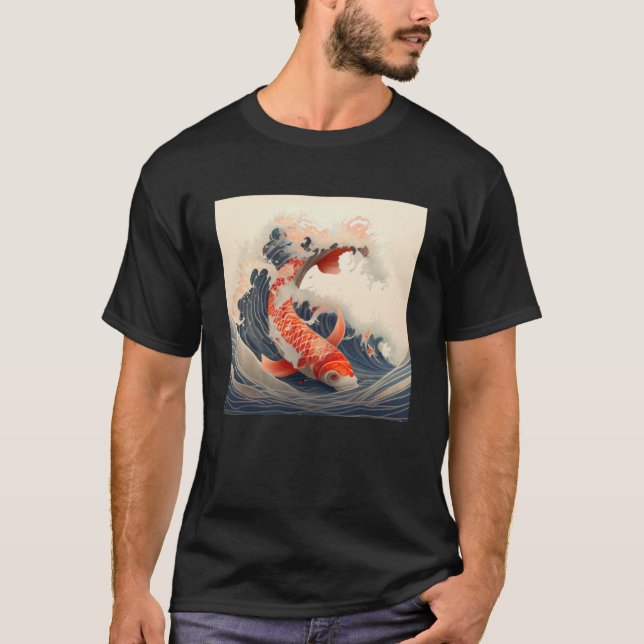 Camiseta Koi Pescado nadando en una gran ola al estilo japo (Anverso)