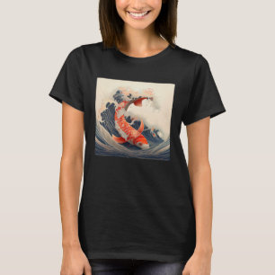 Camiseta Koi Pescado nadando en una gran ola al estilo japo