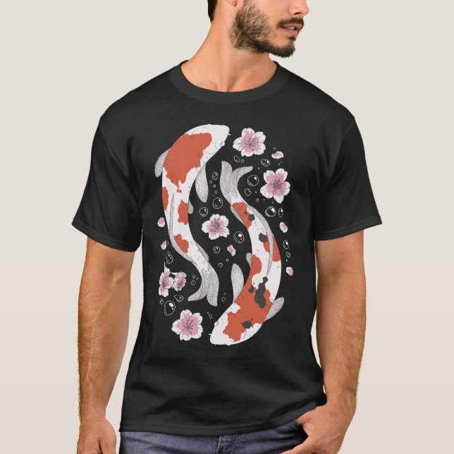Camiseta Koi Pescado Y Flores (Anverso)