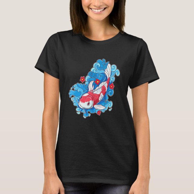 Camiseta Koi Pescado Y Flores Carpa Japonesa (Anverso)