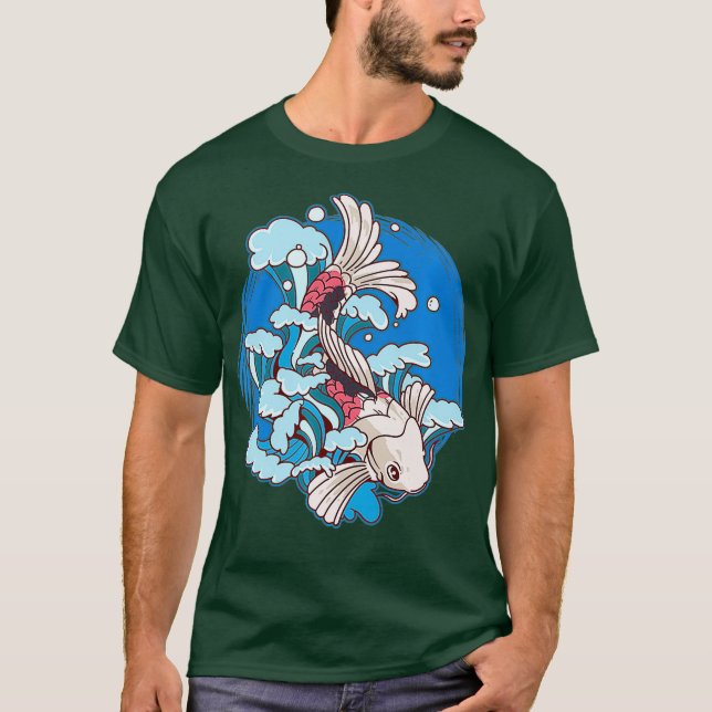 Camiseta Koi Pish Koi Asiático En Wave Premium (Anverso)