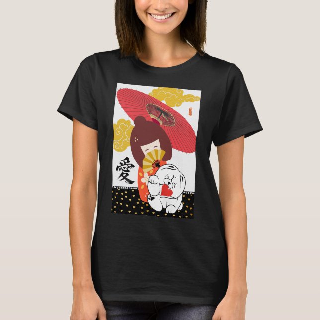 Camiseta KOKESHI LOVE  Chow dog furoshiki valentine (Anverso)
