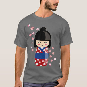 Camiseta Kokeshi Muñeca Kawaii En japonés Kimono Y Sakura