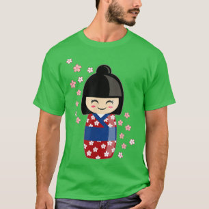 Camiseta Kokeshi Muñeca Kawaii En japonés Kimono Y Sakura