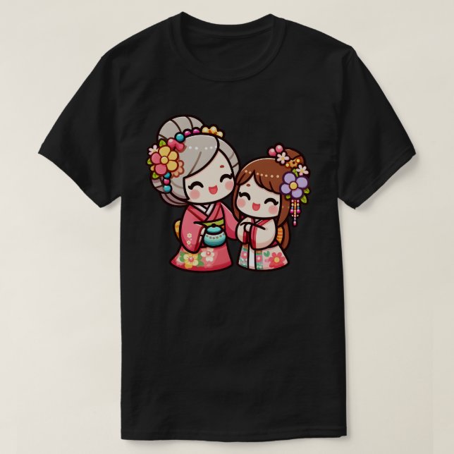Camiseta Kokeshis guiando la luz por su hija (Diseño del anverso)