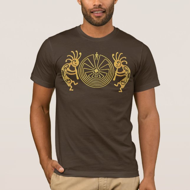 Camiseta KOKOPELLI/HOMBRE EN el oro del LABERINTO + sus (Anverso)